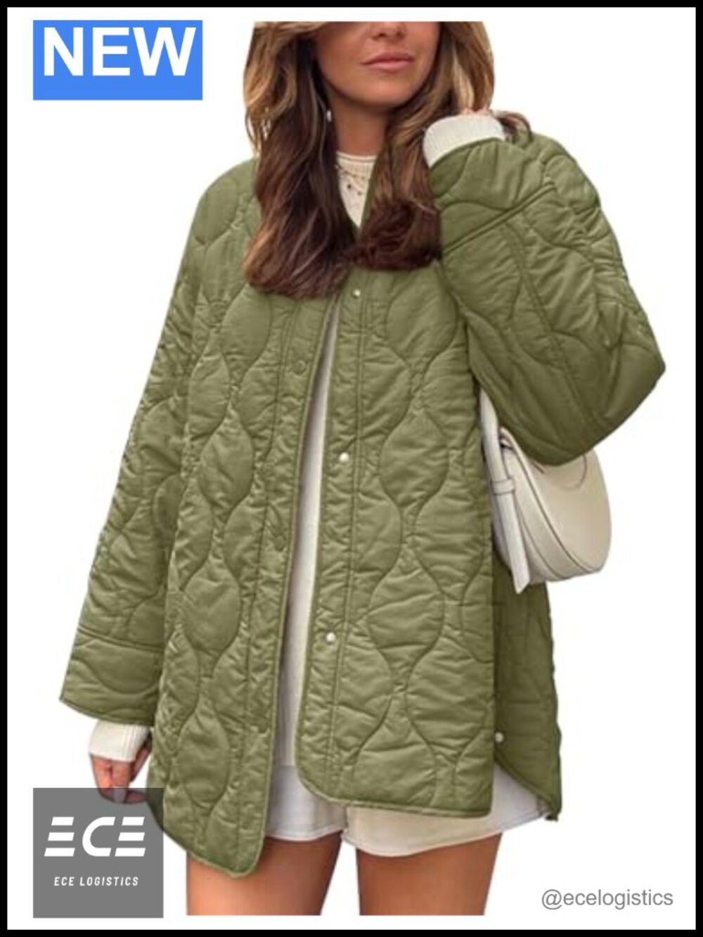 Quilted Lightweight Puffer Jacket Oversized Snap Coat Pockets